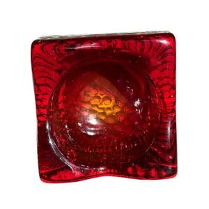 Vintage Mid Century Amberina Glass Block Ashtray